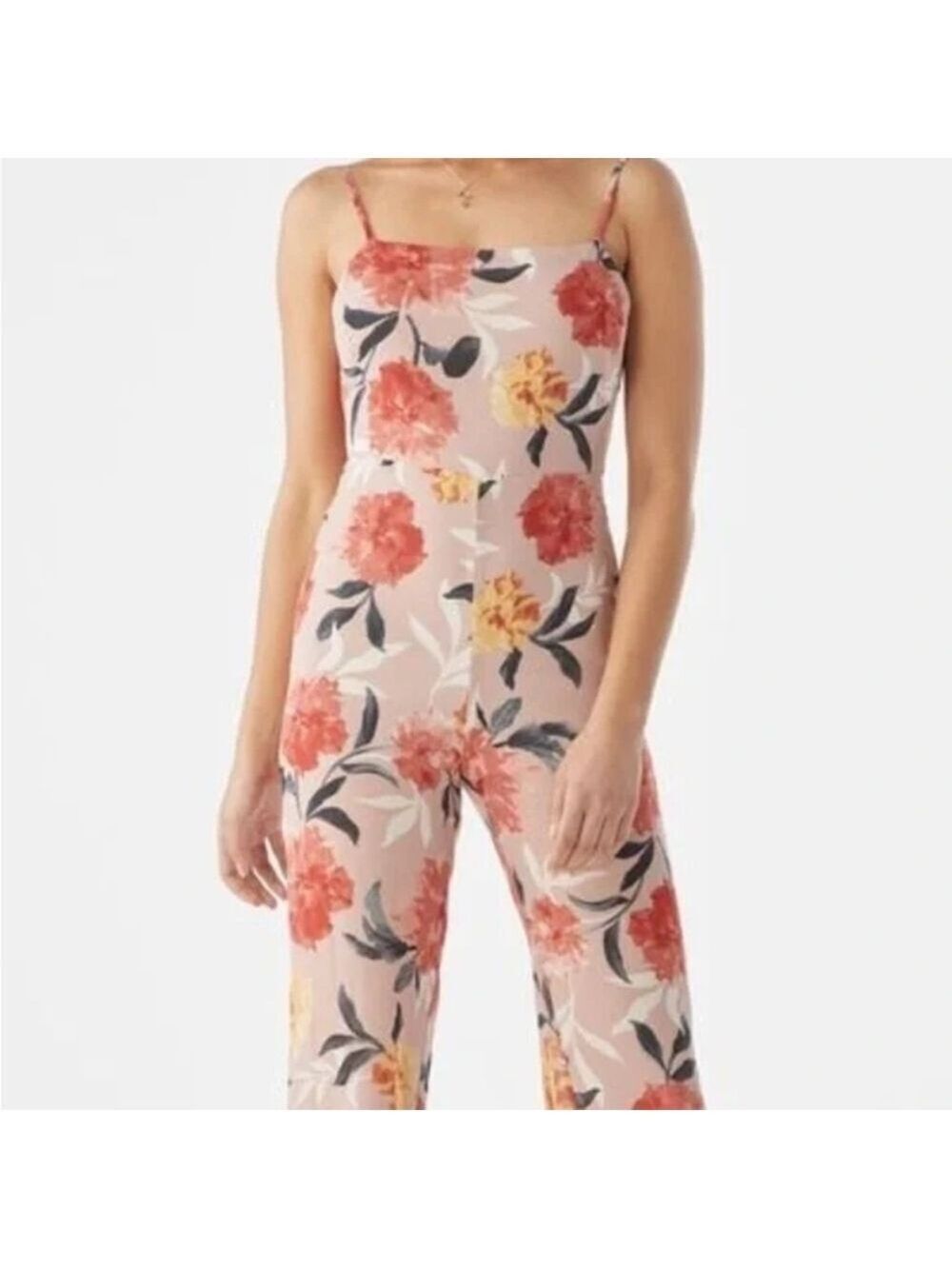 JustFab Pink Orange Floral Jumpsuit